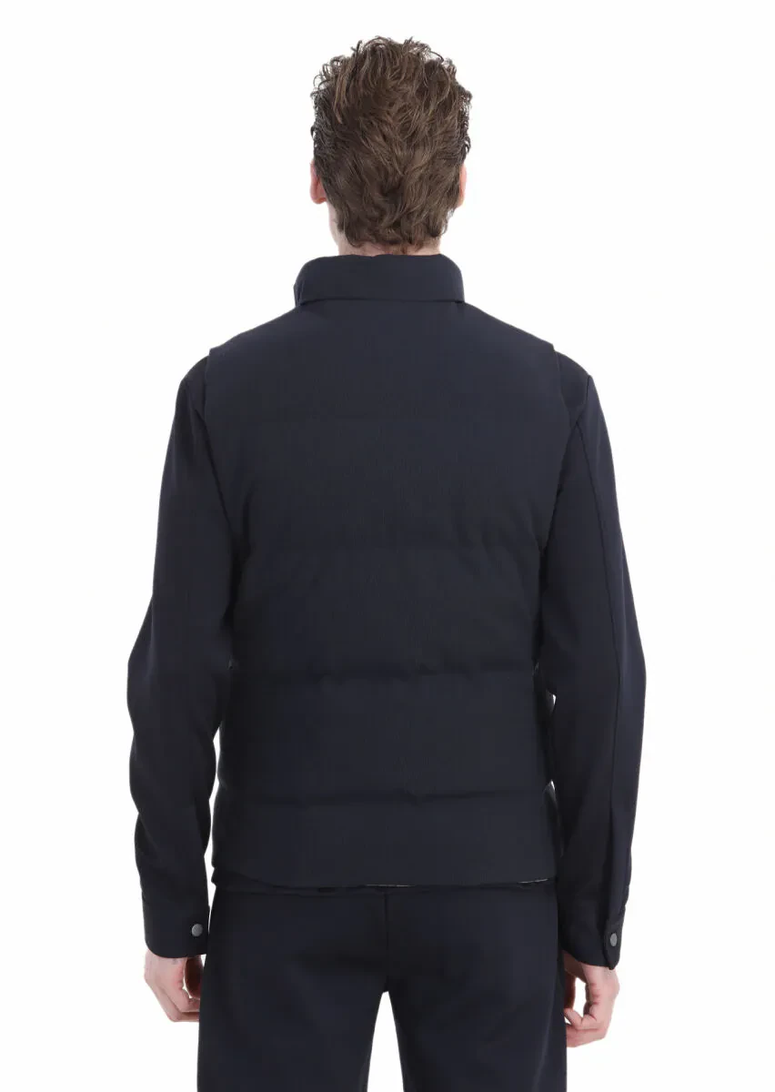 Navy Blue Regular Fit Turtleneck Casual Knitting Puffer Vest - 5