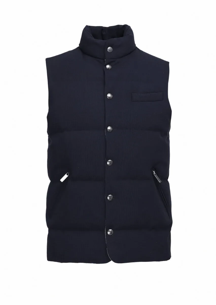 Navy Blue Regular Fit Turtleneck Casual Knitting Puffer Vest - 6