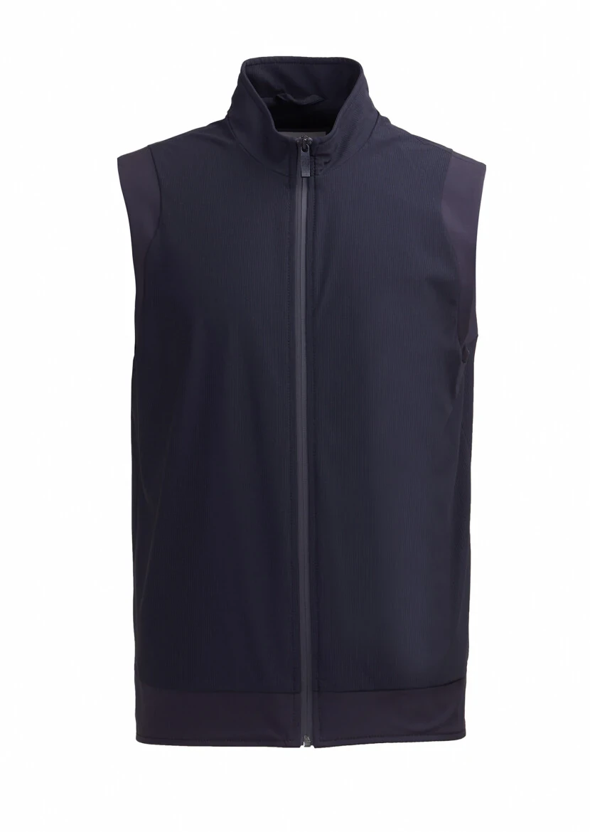 Navy Blue Regular Fit Turtleneck Casual Knitting Puffer Vest - RAMSEY