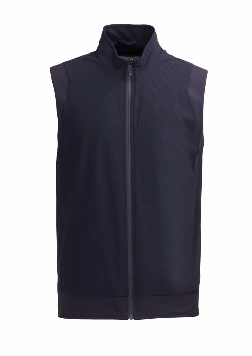 Navy Blue Regular Fit Turtleneck Casual Knitting Puffer Vest - 1