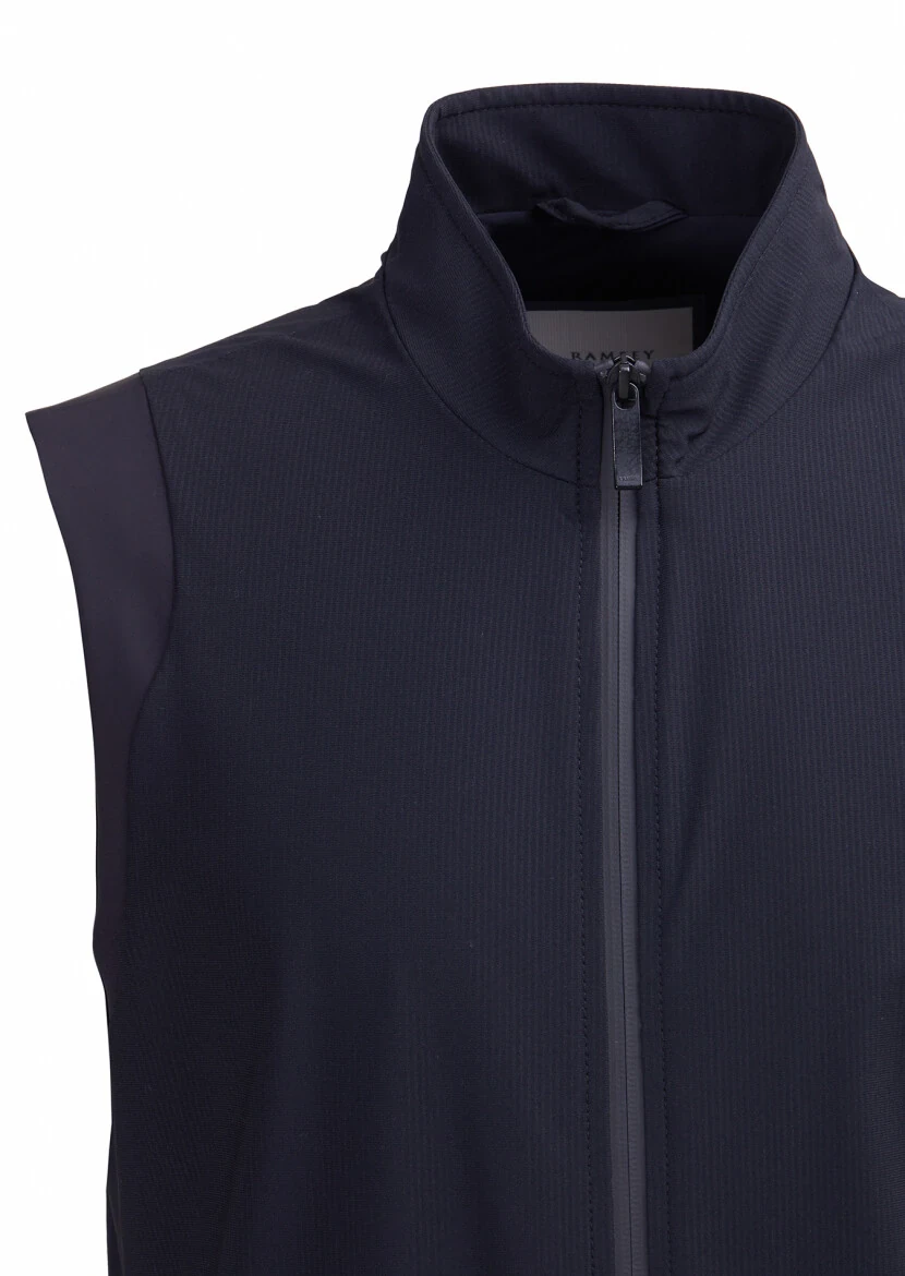Navy Blue Regular Fit Turtleneck Casual Knitting Puffer Vest - RAMSEY