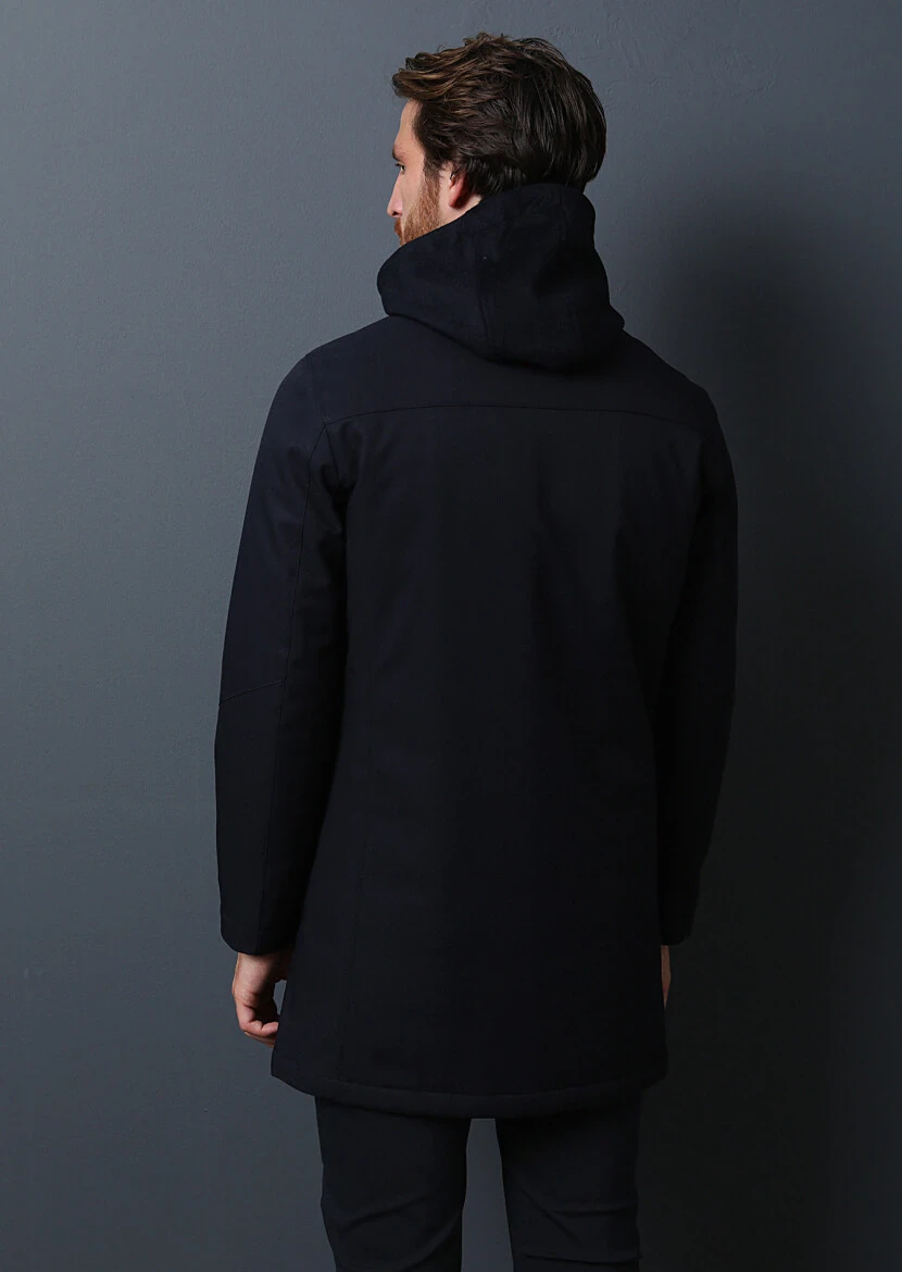 Navy Blue Regular Fit Turtleneck Casual Weaving Coat - 5