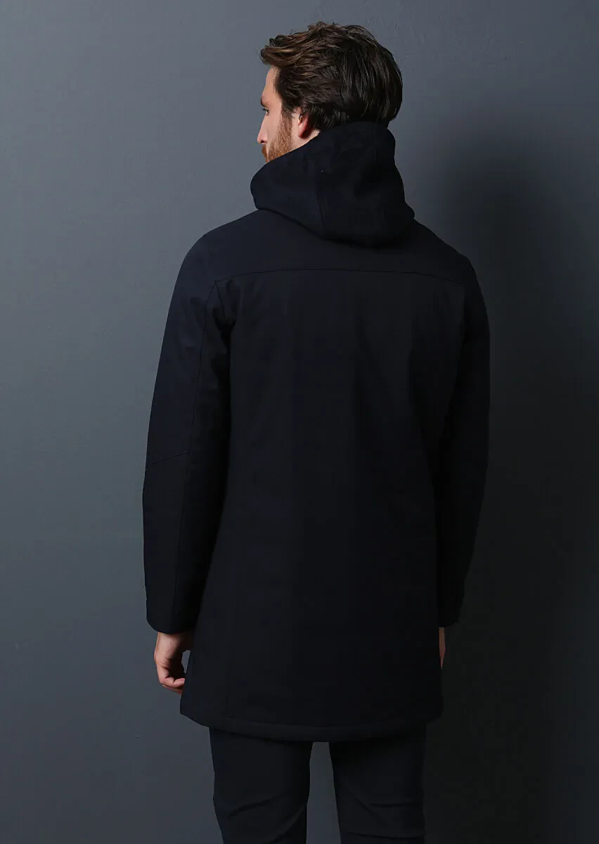 Navy Blue Regular Fit Turtleneck Casual Weaving Coat - 5