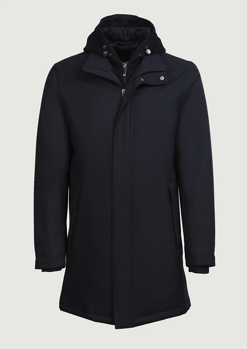 Navy Blue Regular Fit Turtleneck Casual Weaving Coat - 6