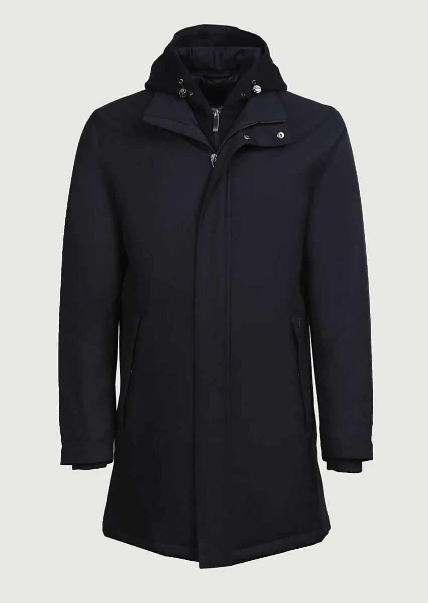 Navy Blue Regular Fit Turtleneck Casual Weaving Coat - 6