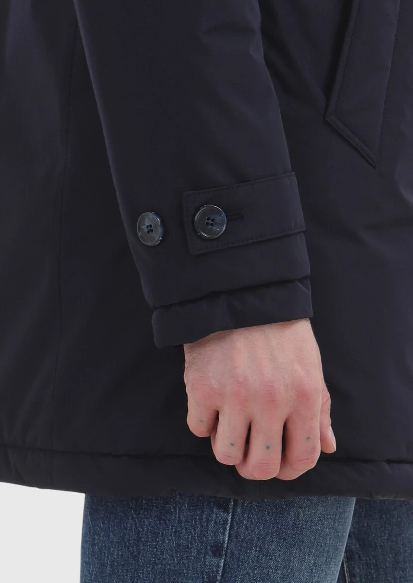 Navy Blue Regular Fit Turtleneck Casual Weaving Coat - 4