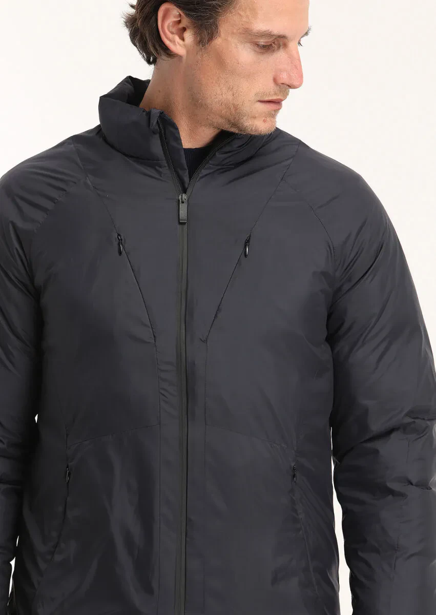 Navy Blue Regular Fit Turtleneck Casual Weaving Coat - 4