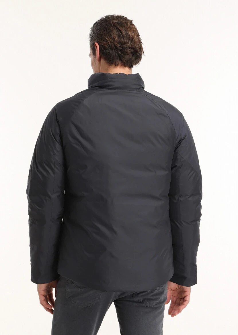 Navy Blue Regular Fit Turtleneck Casual Weaving Coat - 6