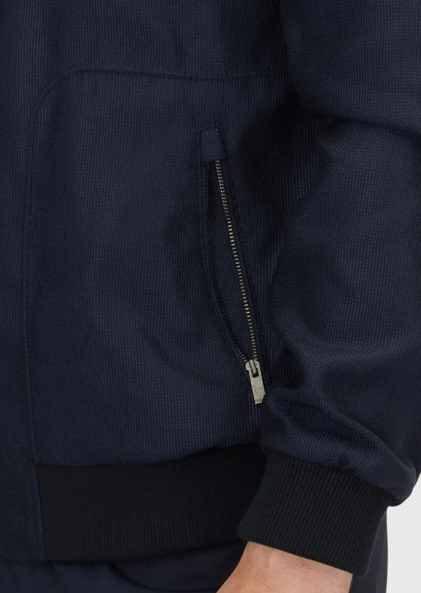 Navy Blue Regular Fit Turtleneck Casual Weaving Coat - 4