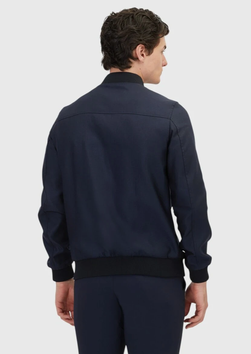 Navy Blue Regular Fit Turtleneck Casual Weaving Coat - 5