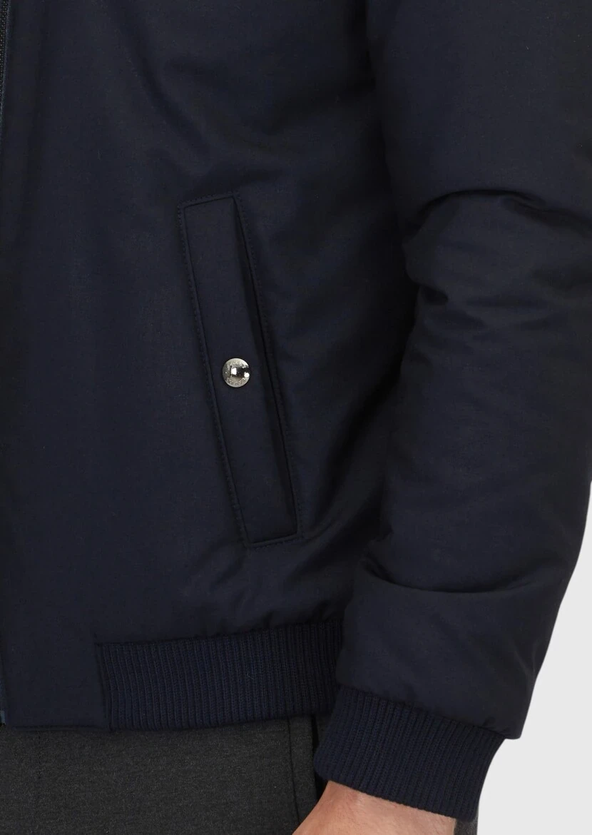 Navy Blue Regular Fit Turtleneck Casual Weaving Coat - 5