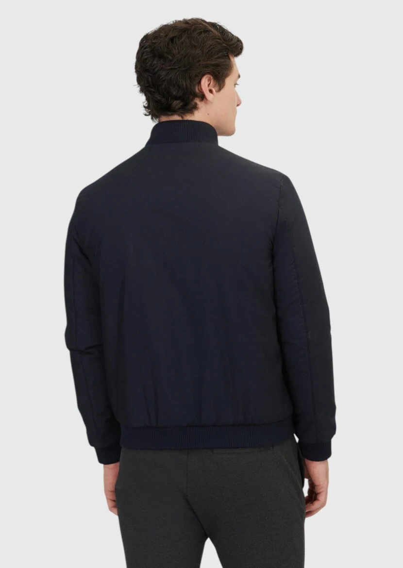 Navy Blue Regular Fit Turtleneck Casual Weaving Coat - 6