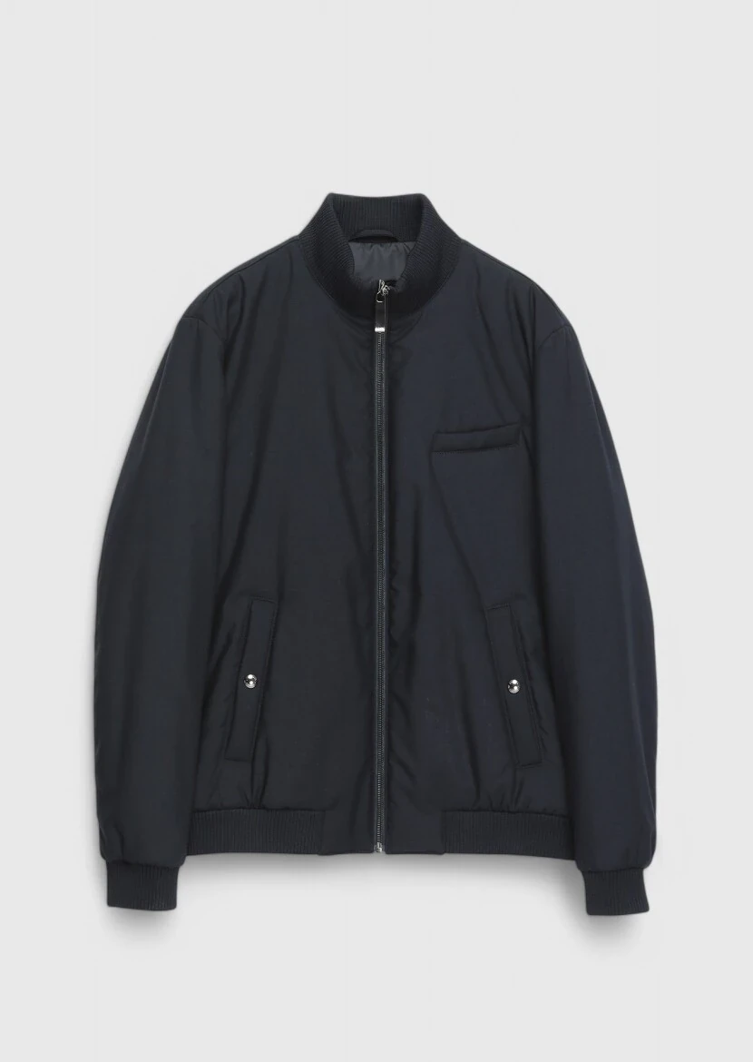 Navy Blue Regular Fit Turtleneck Casual Weaving Coat - 7