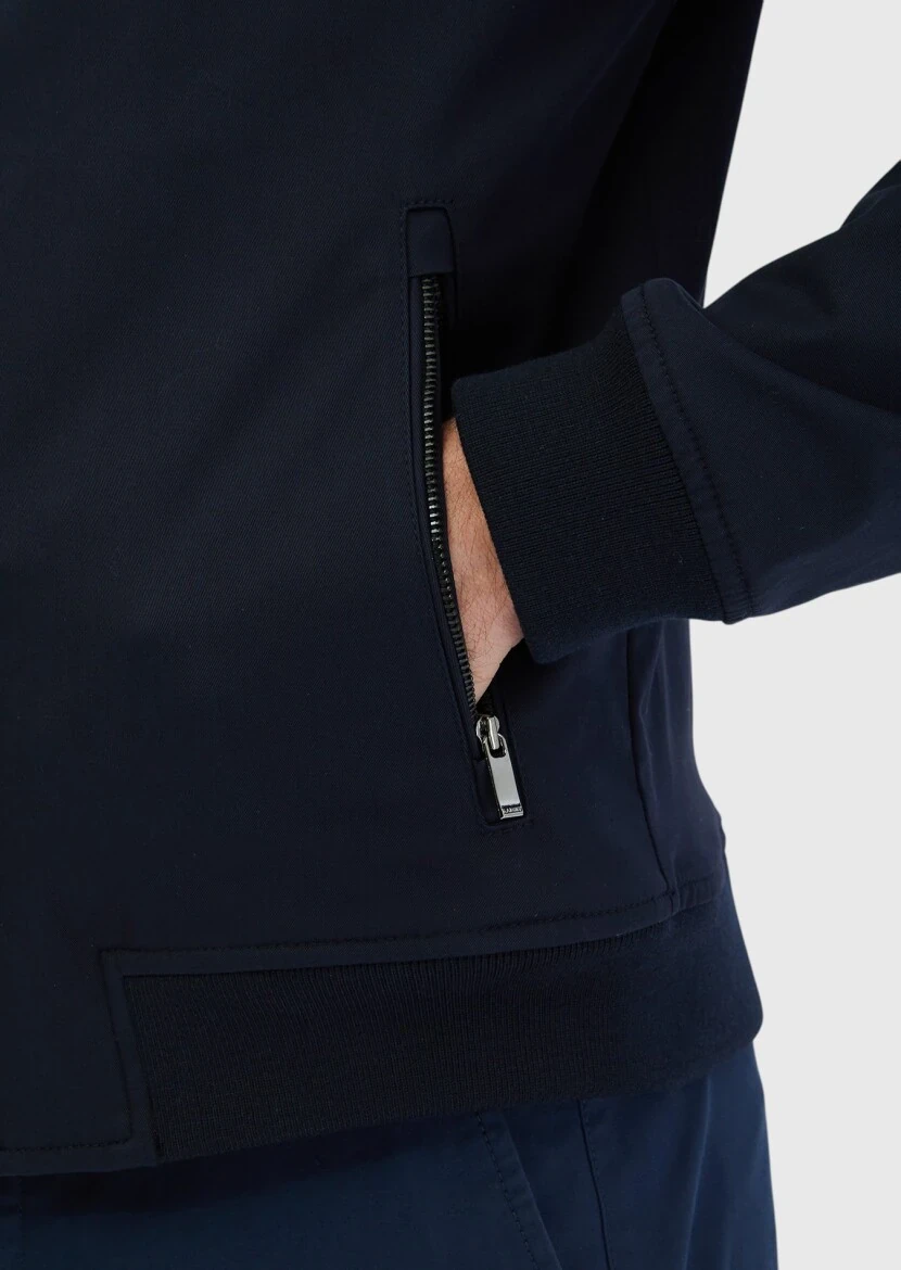 Navy Blue Regular Fit Turtleneck Casual Weaving Coat - 5