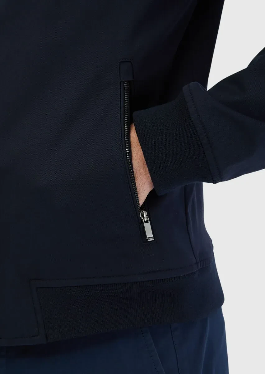 Navy Blue Regular Fit Turtleneck Casual Weaving Coat - 5