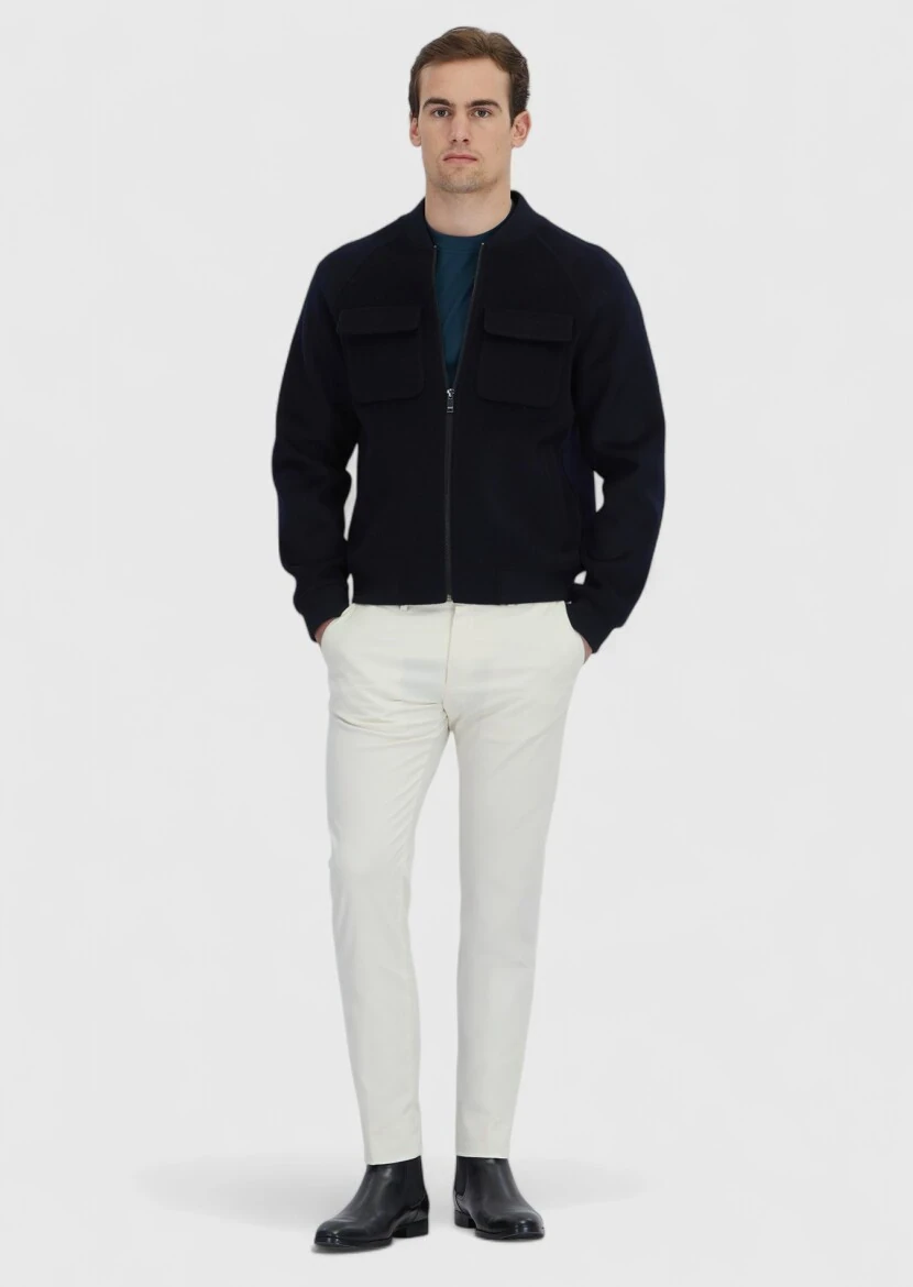 Navy Blue Regular Fit Turtleneck Casual Weaving Coat - RAMSEY