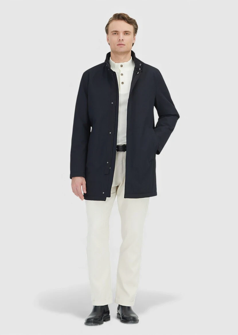 Navy Blue Regular Fit Turtleneck Casual Weaving Coat - RAMSEY