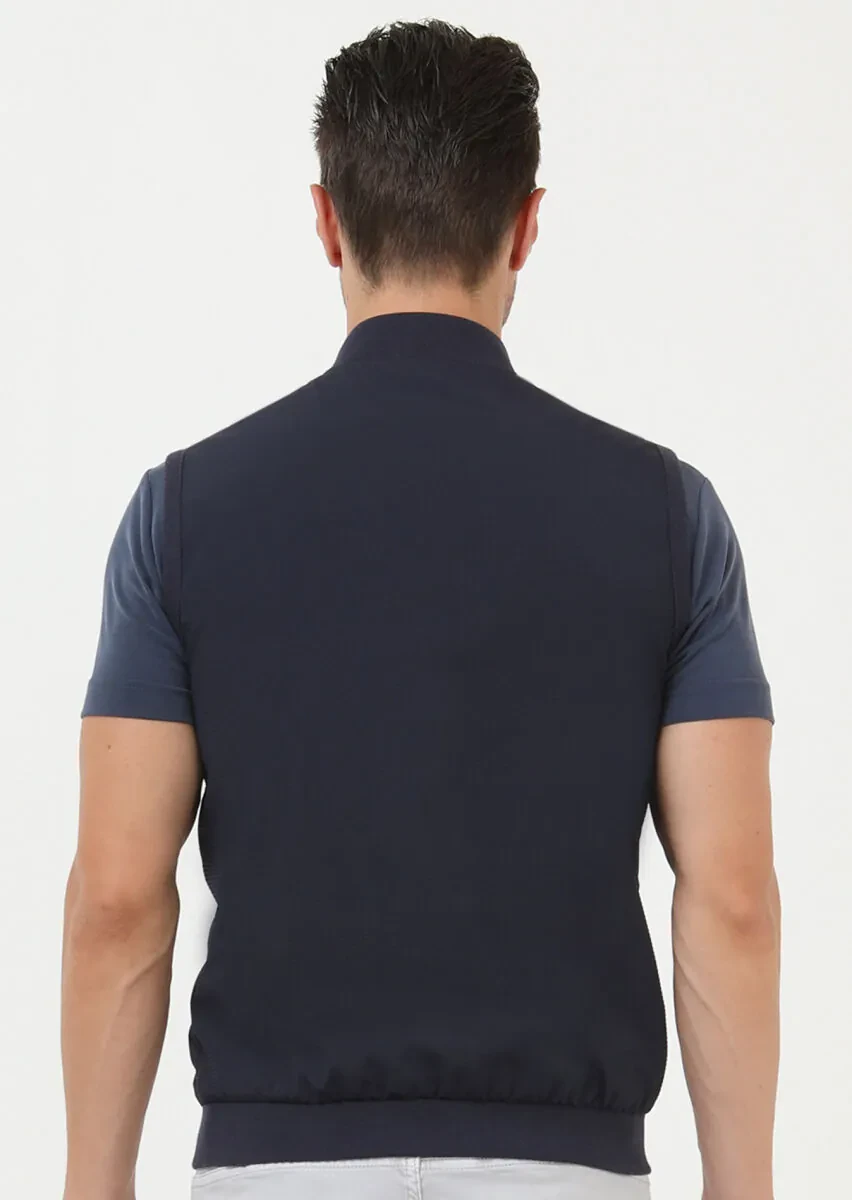 Navy Blue Regular Fit Turtleneck Casual Weaving Puffer Vest - 5