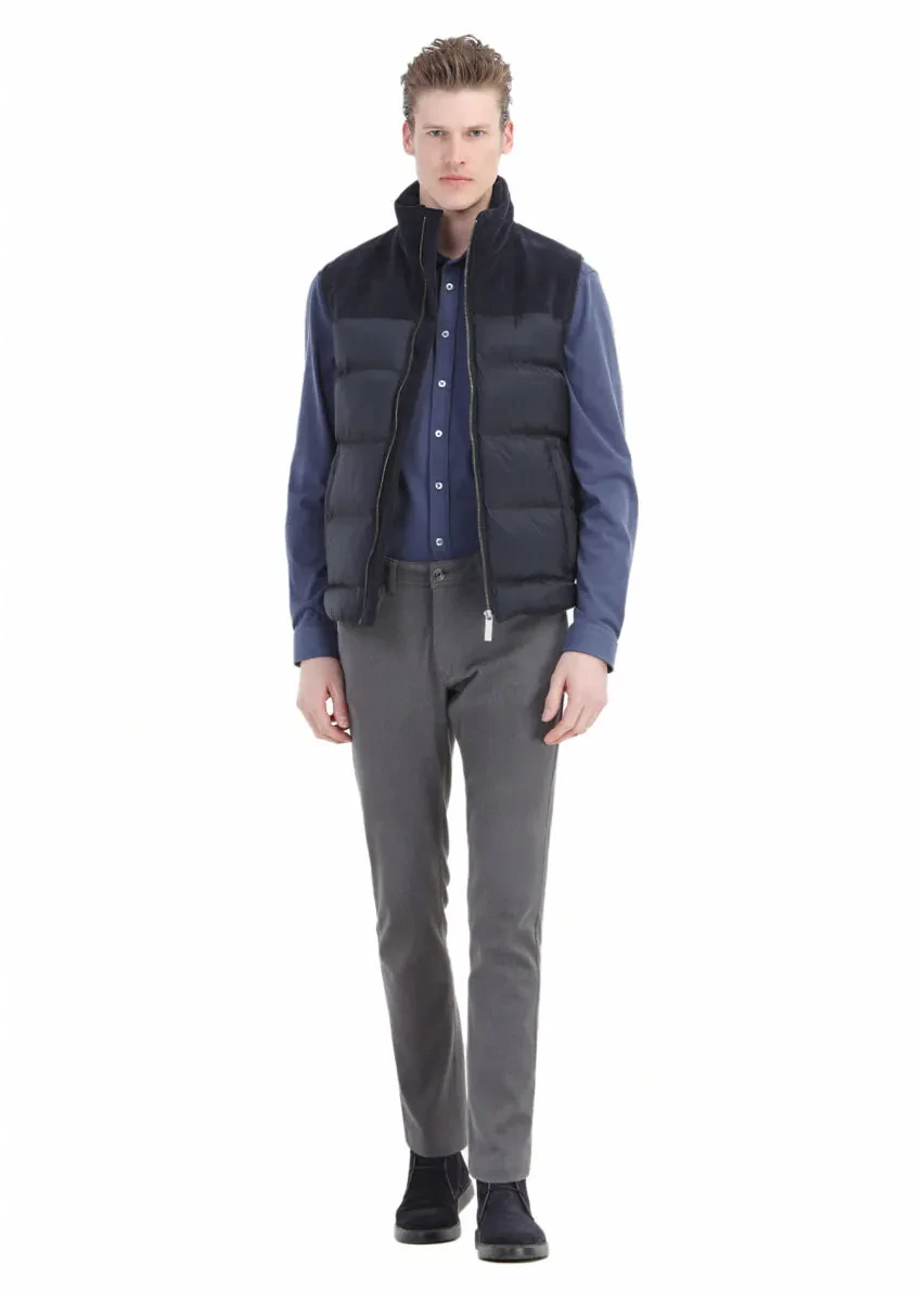 Navy Blue Regular Fit Turtleneck Casual Weaving Puffer Vest - 2