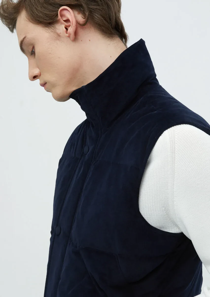 Navy Blue Regular Fit Turtleneck Casual Weaving Puffer Vest - 5