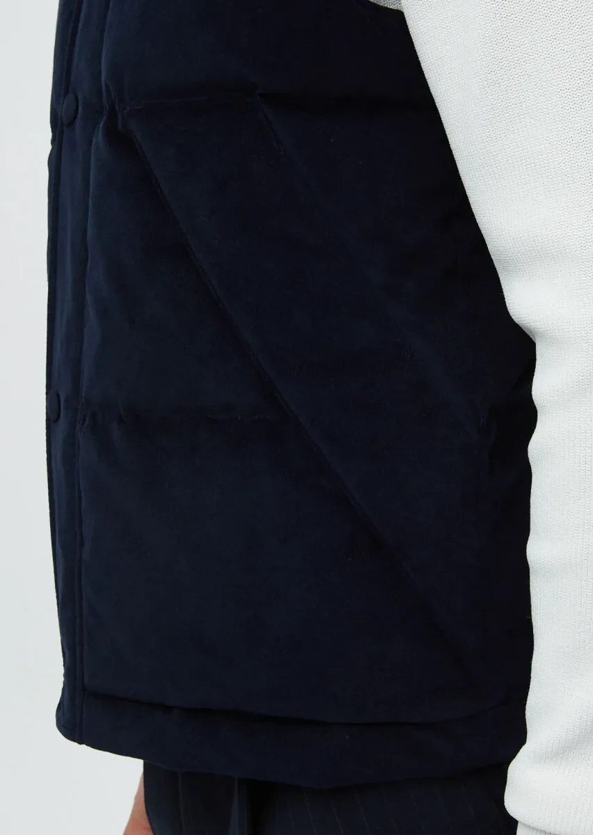 Navy Blue Regular Fit Turtleneck Casual Weaving Puffer Vest - 6