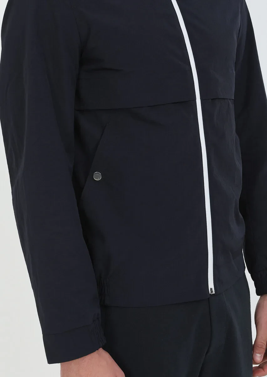 Navy Blue Regular Fit Turtleneck Denim Weaving Coat - 9