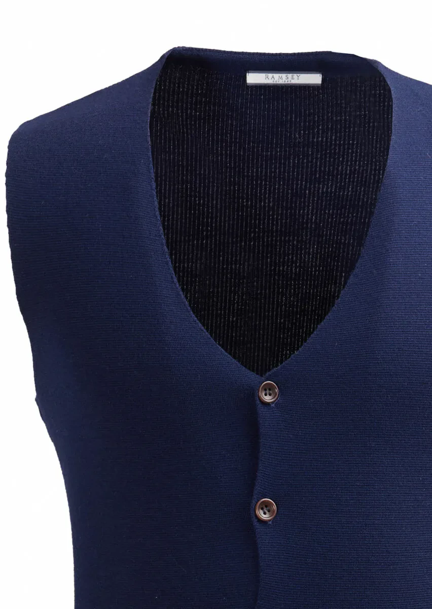 Navy Blue Regular Fit V-Neck Casual Knitting Knit Vest - 2