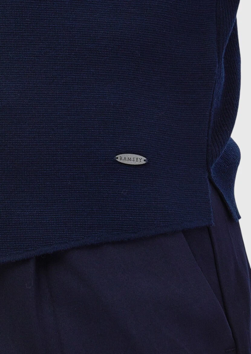 Navy Blue Regular Fit V-Neck Casual Knitting Knit Vest - 4