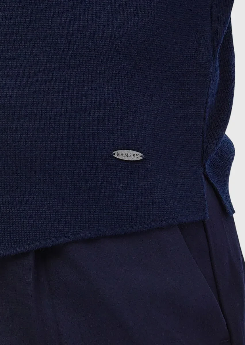 Navy Blue Regular Fit V-Neck Casual Knitting Knit Vest - 4