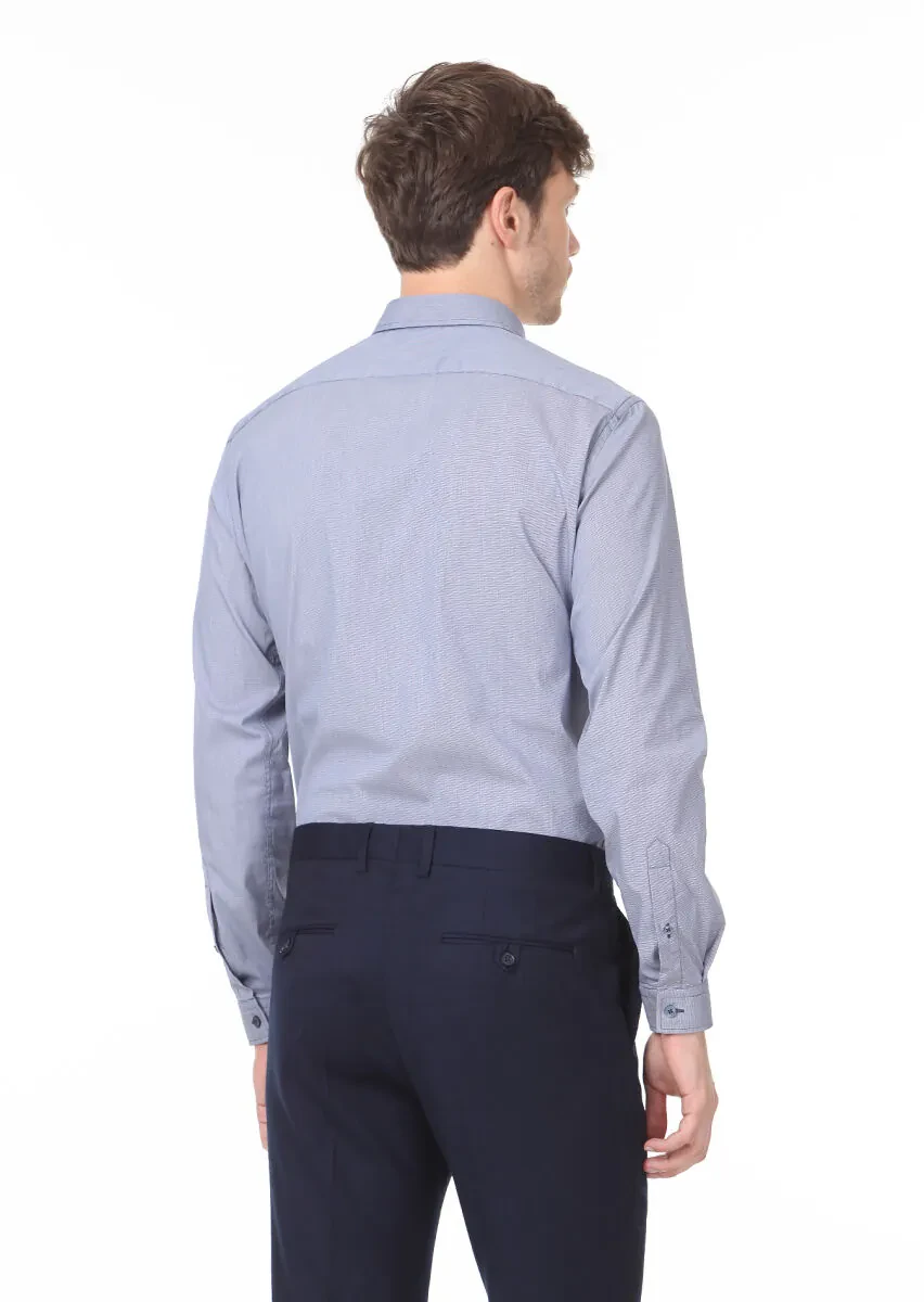 Navy Blue Regular Fit Weaving Casual 100% Cotton Shirt - 4