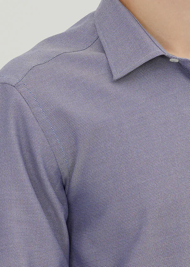 Navy Blue Regular Fit Weaving Classical 100% Cotton Shirt - 3