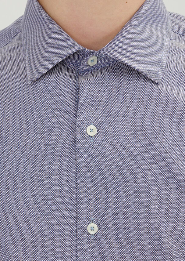 Navy Blue Regular Fit Weaving Classical 100% Cotton Shirt - 4