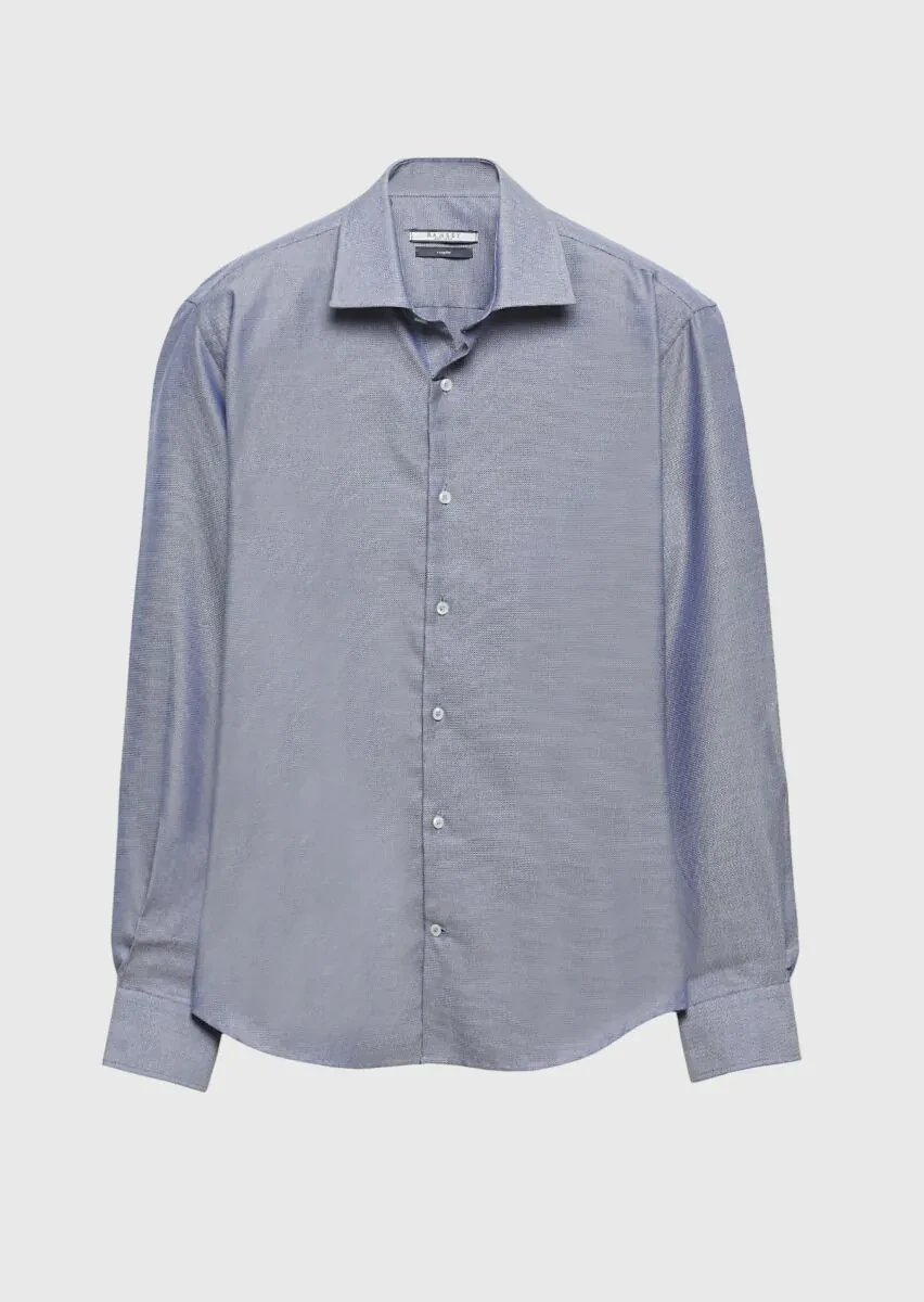 Navy Blue Regular Fit Weaving Classical 100% Cotton Shirt - 6