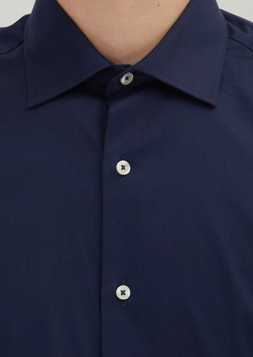 Navy Blue Regular Fit Weaving Classical 100% Cotton Shirt - 3