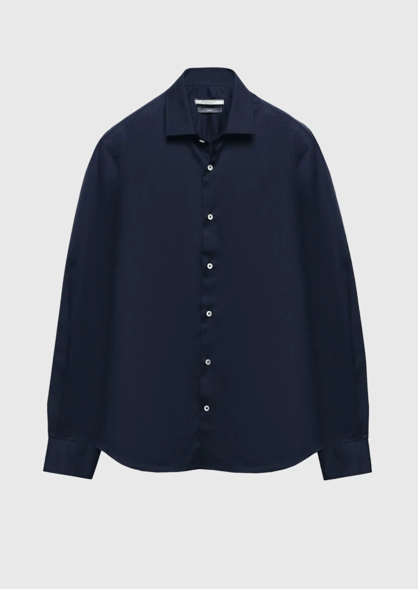 Navy Blue Regular Fit Weaving Classical 100% Cotton Shirt - 6