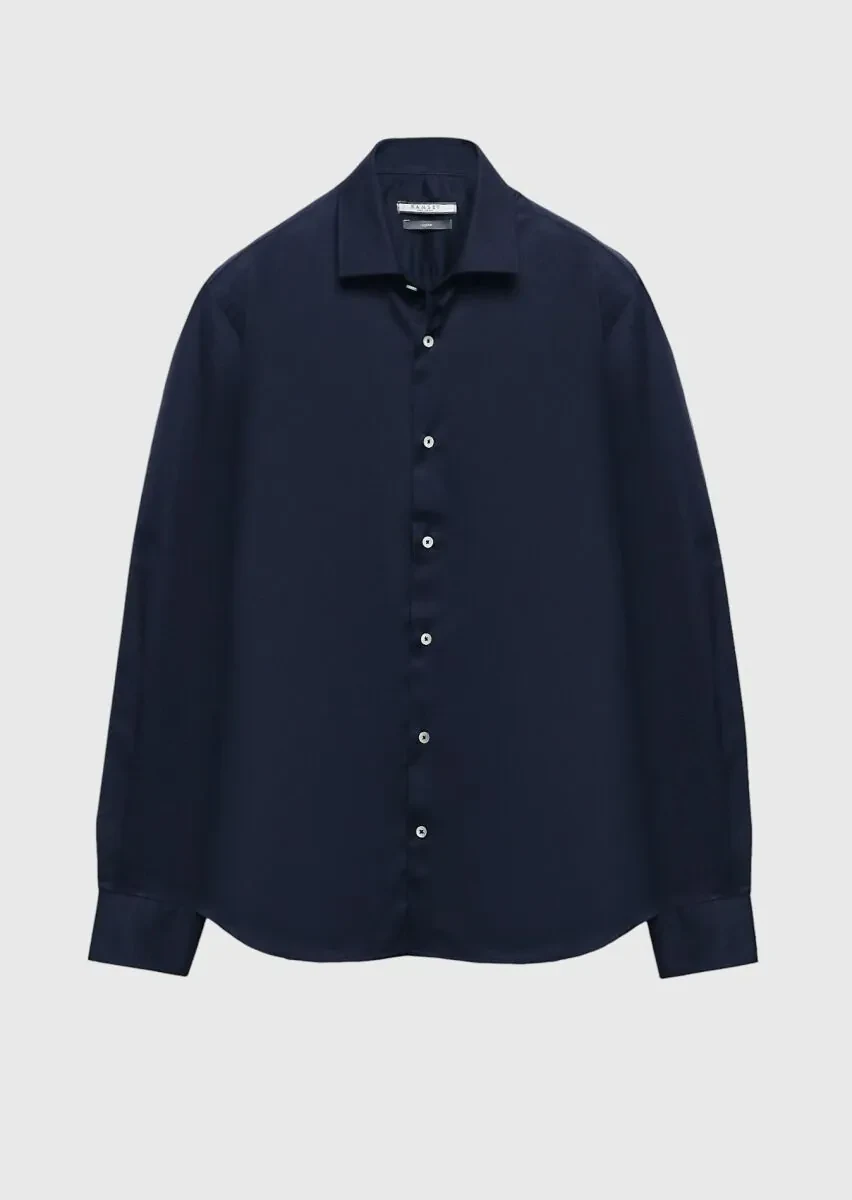 Navy Blue Regular Fit Weaving Classical 100% Cotton Shirt - 6