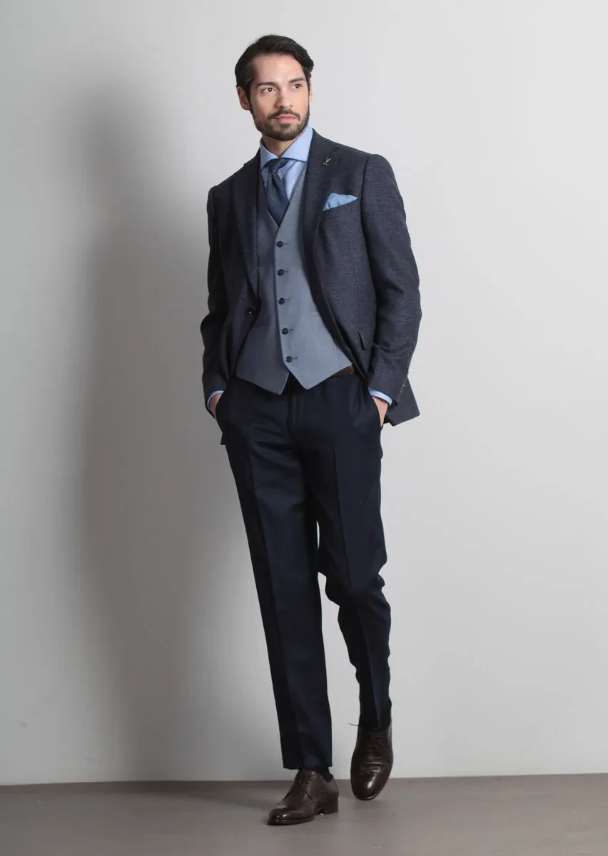 Navy Blue Regular Fit Wool Blended Jacket - 2