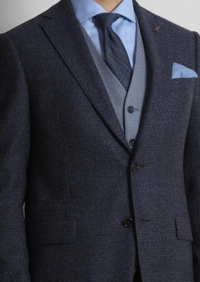 Navy Blue Regular Fit Wool Blended Jacket - 4