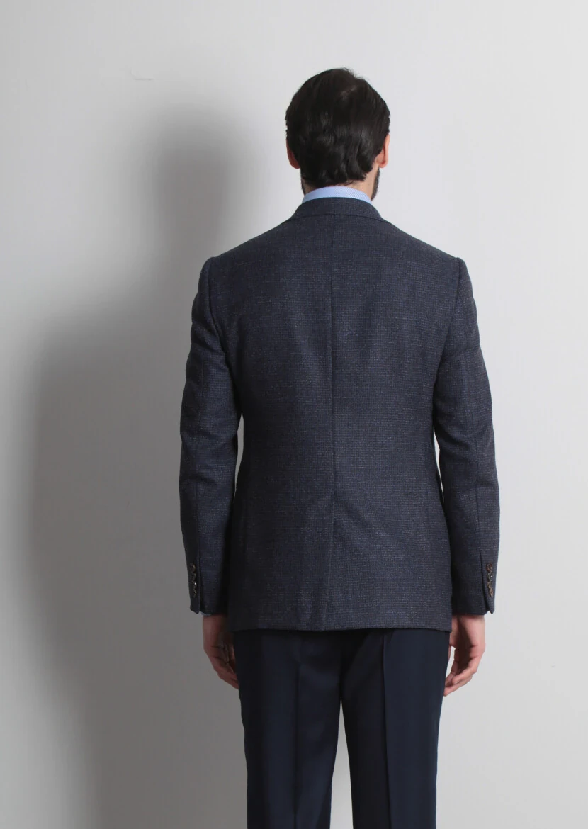 Navy Blue Regular Fit Wool Blended Jacket - 5