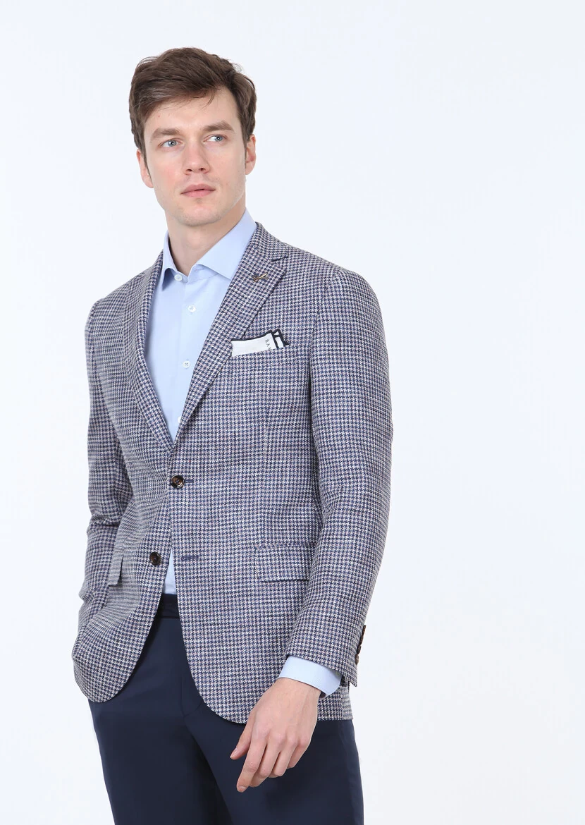 Navy Blue Regular Fit Wool Blended Jacket - 1