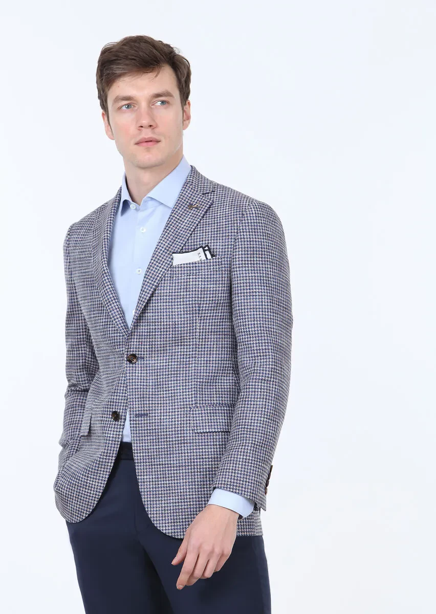 Navy Blue Regular Fit Wool Blended Jacket - 1