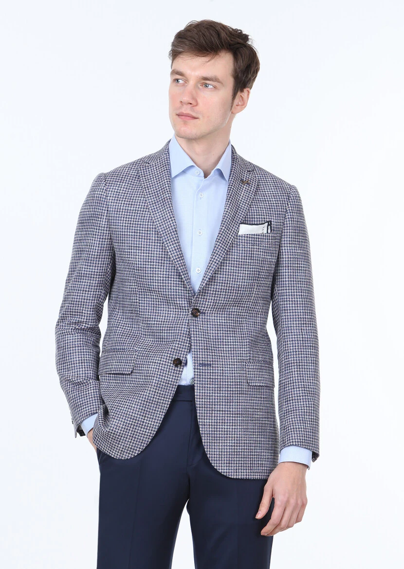 Navy Blue Regular Fit Wool Blended Jacket - 2