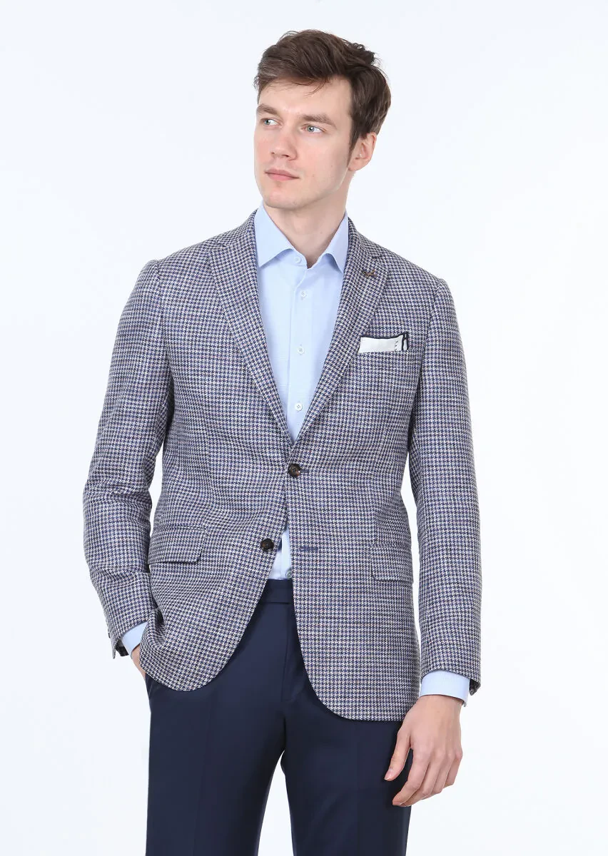 Navy Blue Regular Fit Wool Blended Jacket - 2