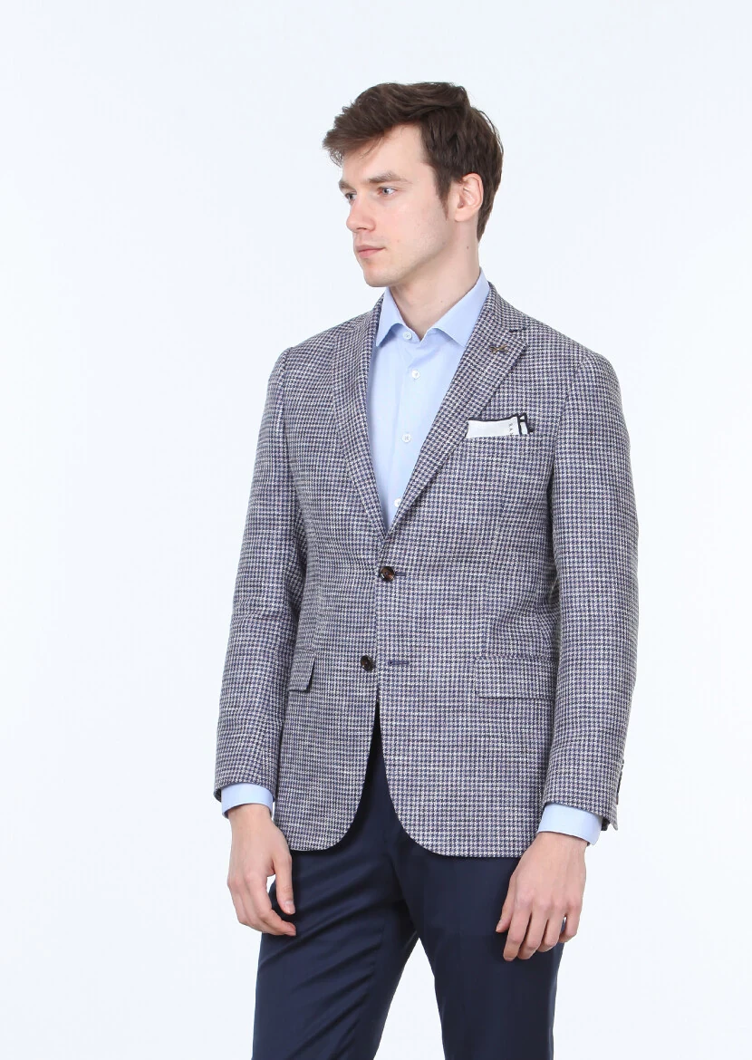 Navy Blue Regular Fit Wool Blended Jacket - 3