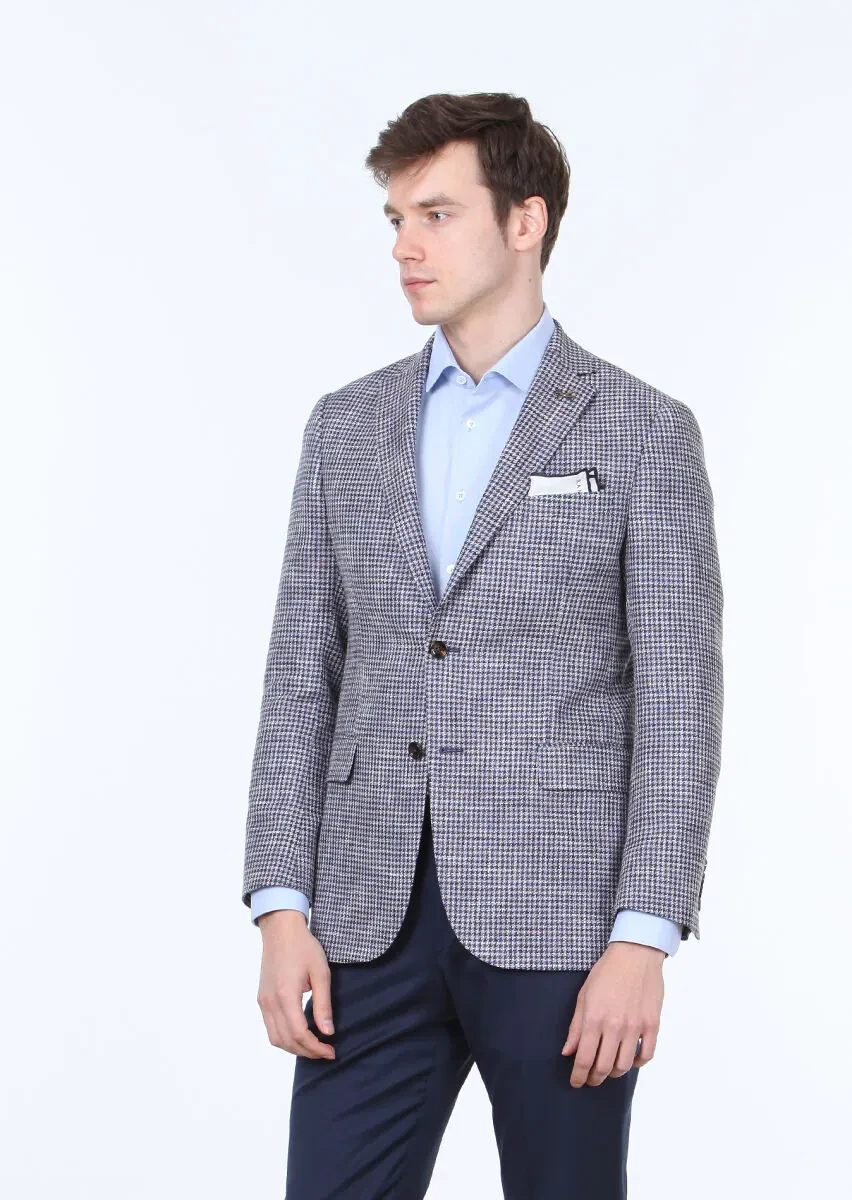 Navy Blue Regular Fit Wool Blended Jacket - 3