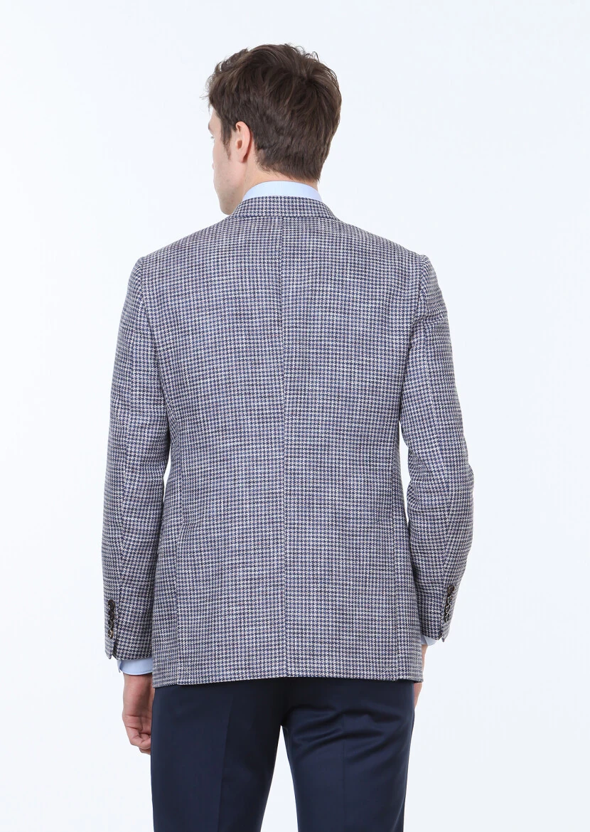 Navy Blue Regular Fit Wool Blended Jacket - 4