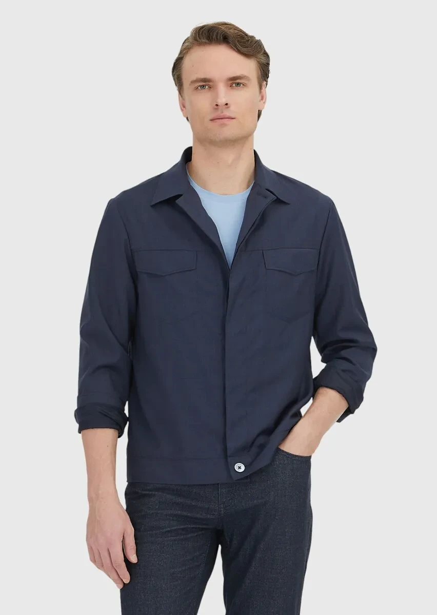 Navy Blue Shirt Jacket - 1