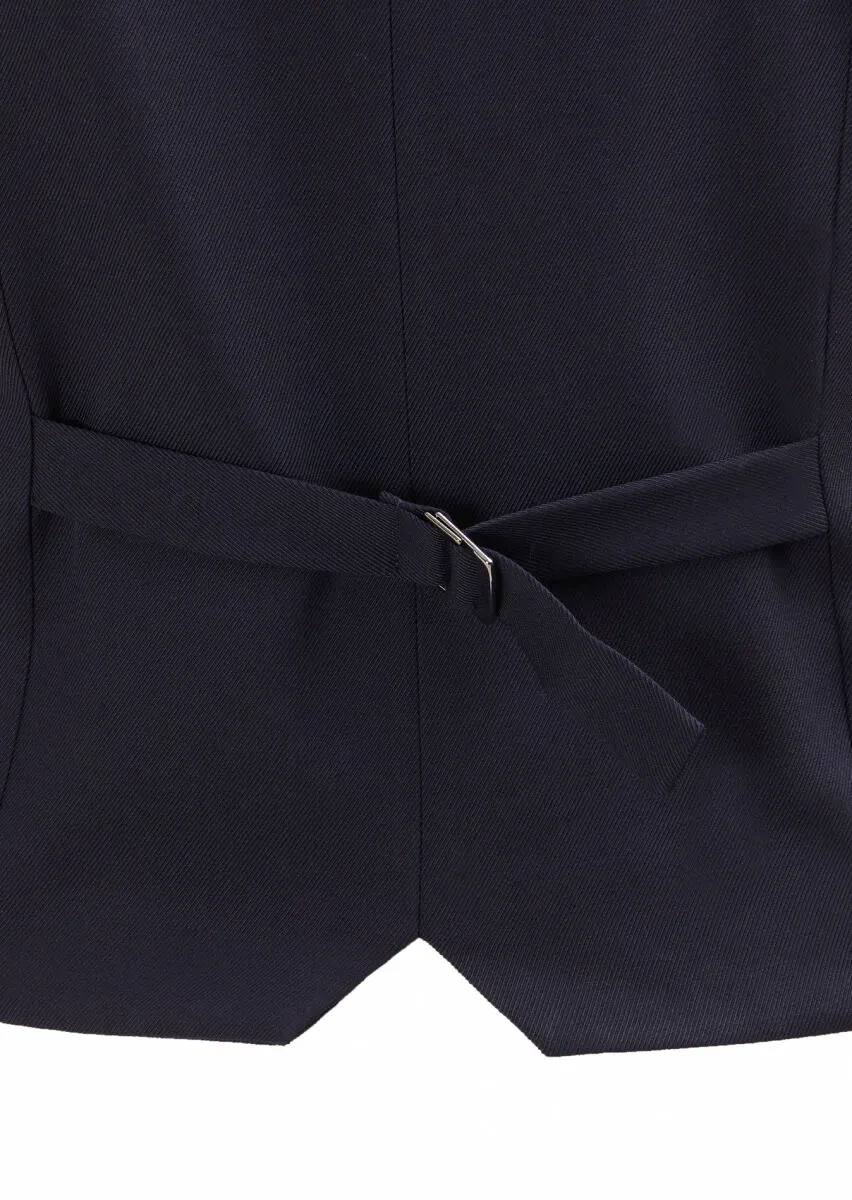 Navy Blue Slim Fit Butterfly Collar Casual Waistcoat - 3