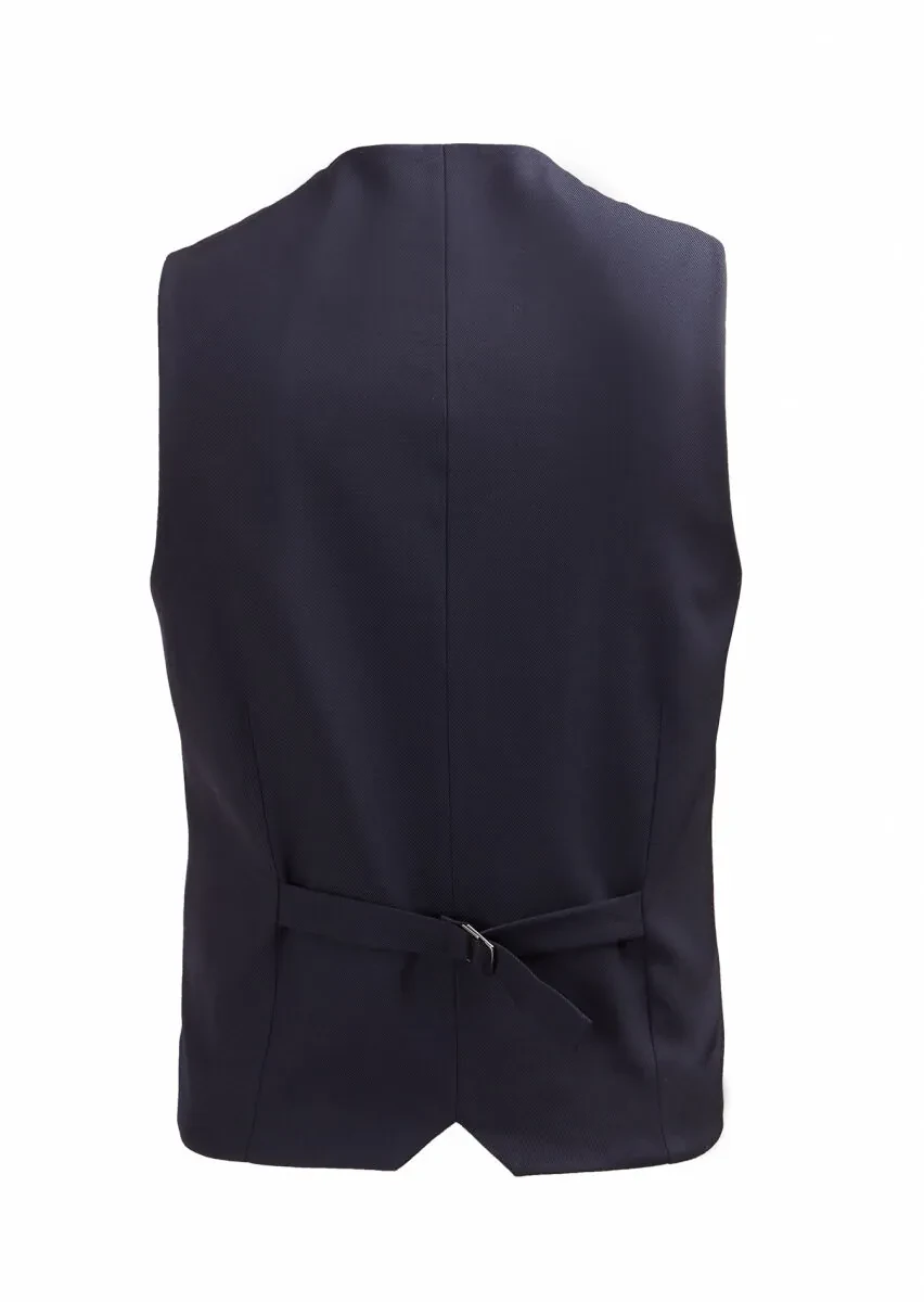 Navy Blue Slim Fit Butterfly Collar Casual Waistcoat - 4