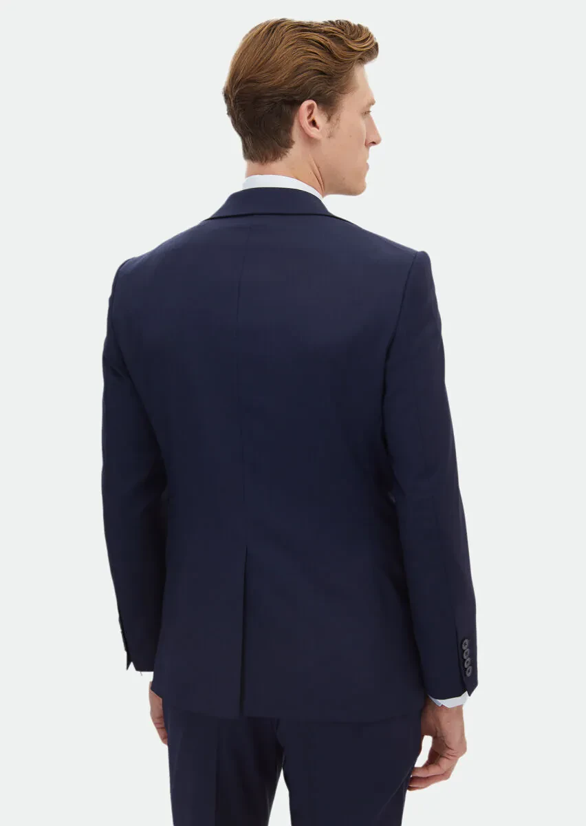 Navy Blue Striped Modern Fit Wool Blended Suit - 8